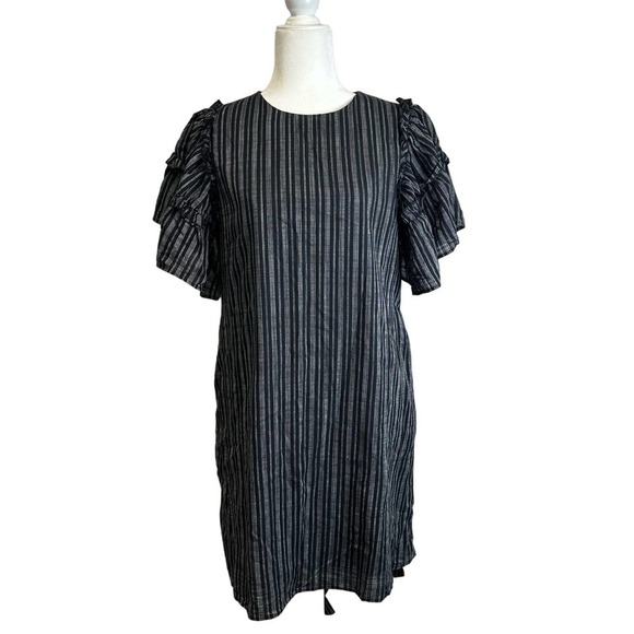 Who What Wear Dress Womens sz. SMALL Black Ruffled Short Sleeve Crew Neck - Picture 3 of 12